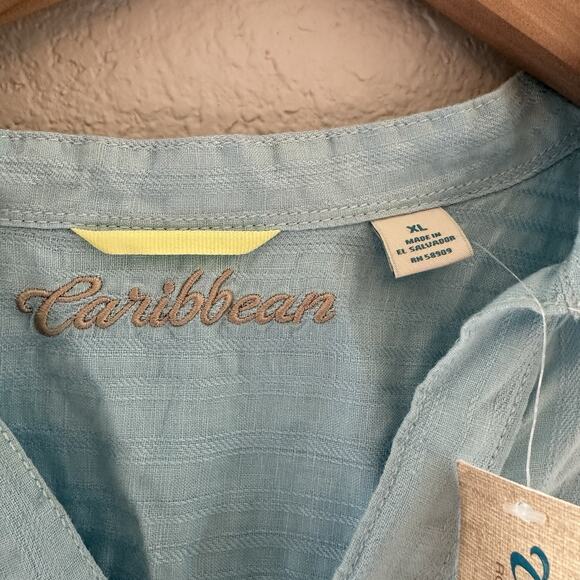 Caribbean Blue Linen & Rayon Tonal Long Sleeve Collar Shirt XL - Picture 5 of 7